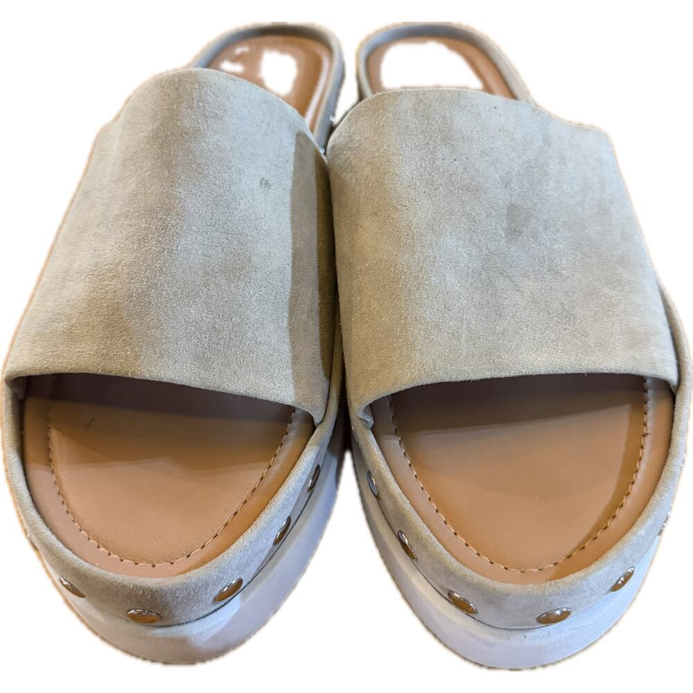 Paolo Linea Women's Platform Slide Sandals Gray Studded Open Toe Wedge Size‎ 9
